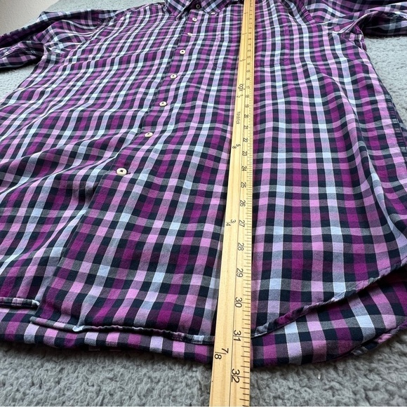 Peter Millar Shirt Mens LT Button Down Plaid Purple Pink Navy Blue Long Sleeve - Picture 8 of 9
